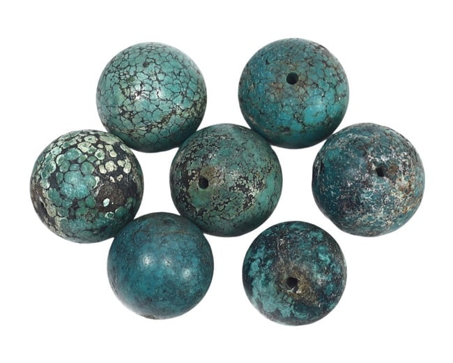 Lot of 7 Himalayan Tibetan Spider Web Round Turquoise Beads (1 of 1)
