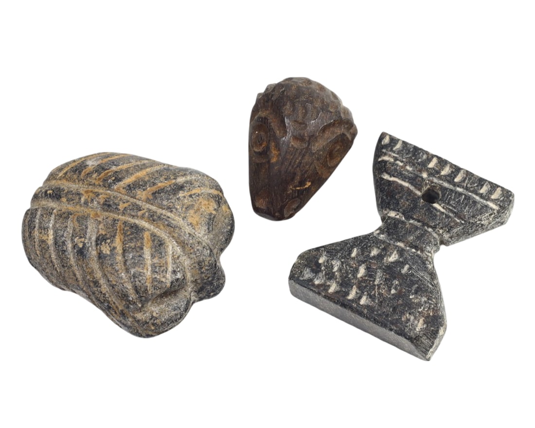 Lot of 3 Ancient Central Asian Chlorite Schist Carving Amulets and Artifact (1 of 1)