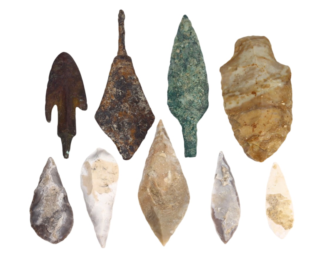Lot of 11 Various Ancient Cultures Arrow and Spear Heads: Lot of 11 Various Ancient Cultures Arrow and Spear Heads