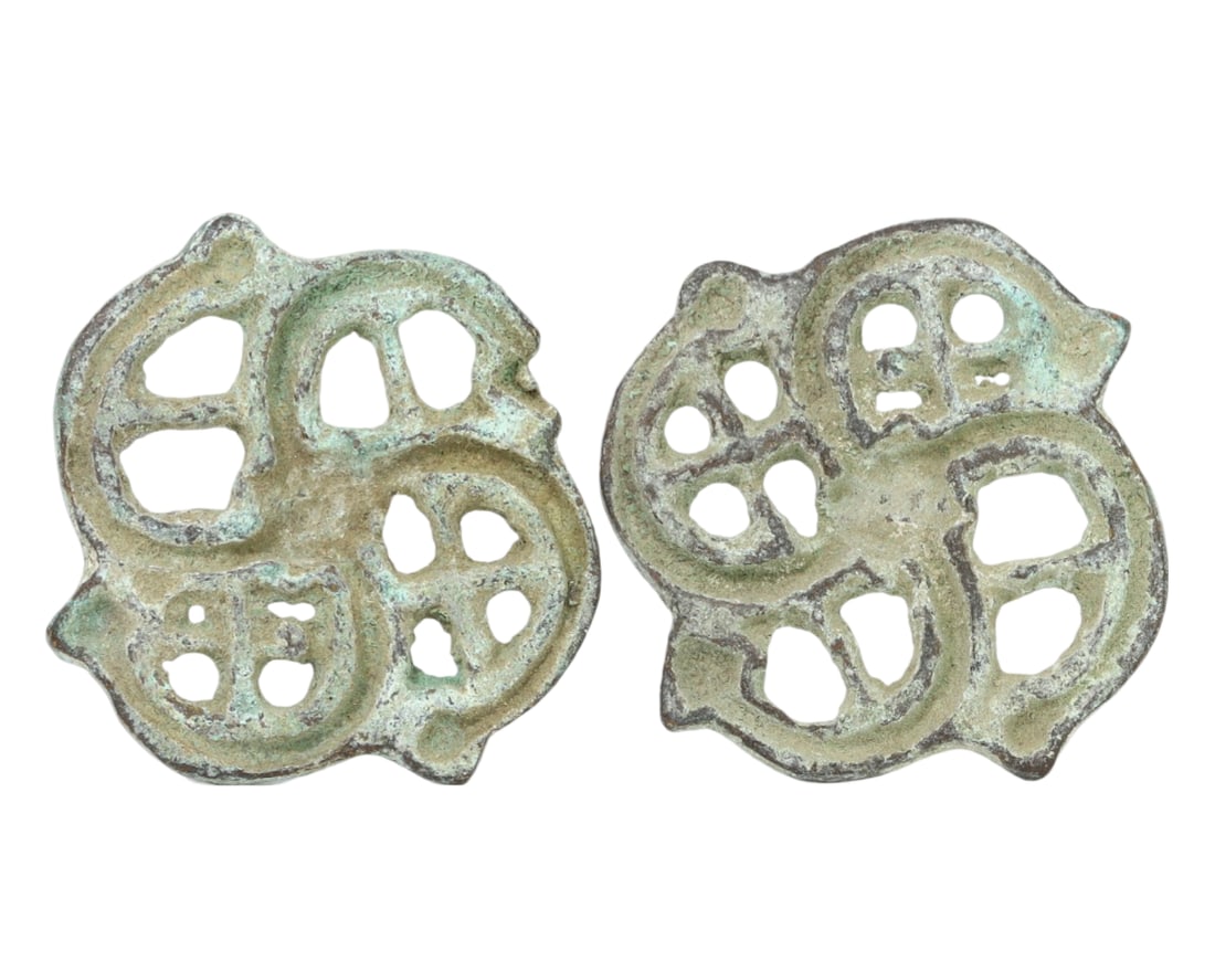 Pair of Kushan or Gandhara Bronze Openwork Stamp Seals: Pair of Kushan or Gandhara Bronze Openwork Stamp Seals