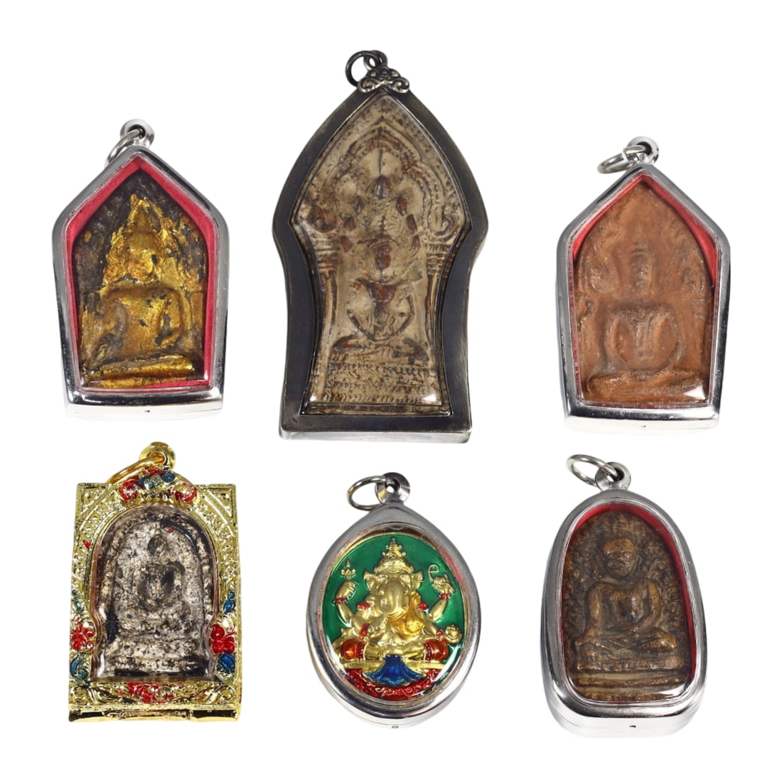 Lot of 6 Indo-Himalayan Southeast Asian Votive Plaque Amulets: Lot of 6 Indo-Himalayan Southeast Asian Votive Plaque Amulets