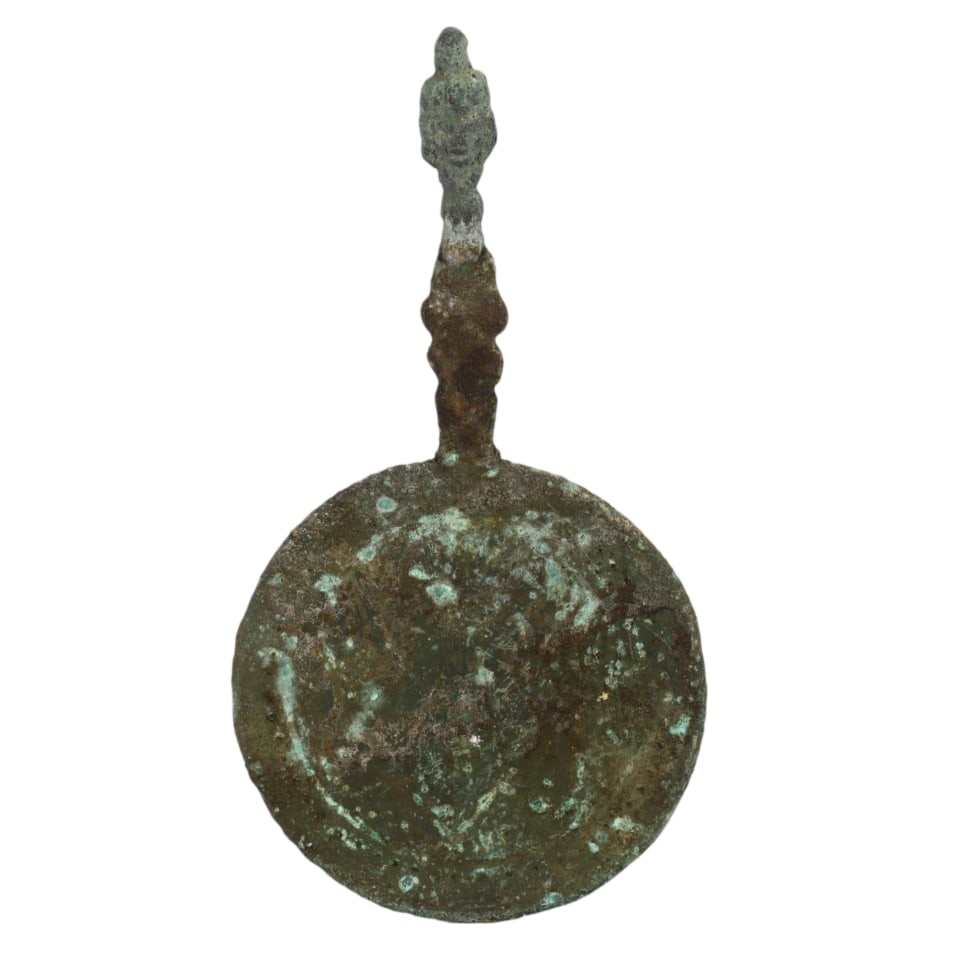 Ancient Classical Era Roman Bronze Hand Mirror with Figural Handle (1 of 1)