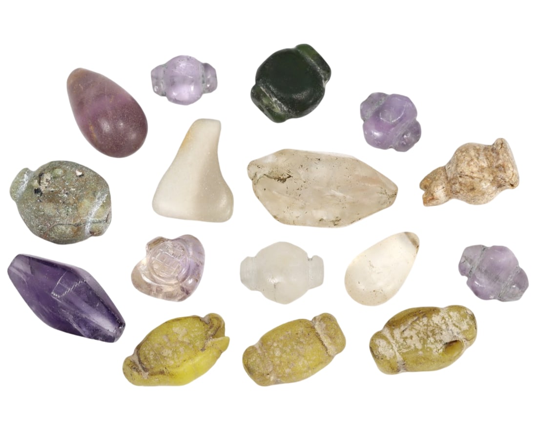 Lot of 16 Ancient Egyptian Byzantine Coptic Art Carved Beads and Amulets (1 of 1)