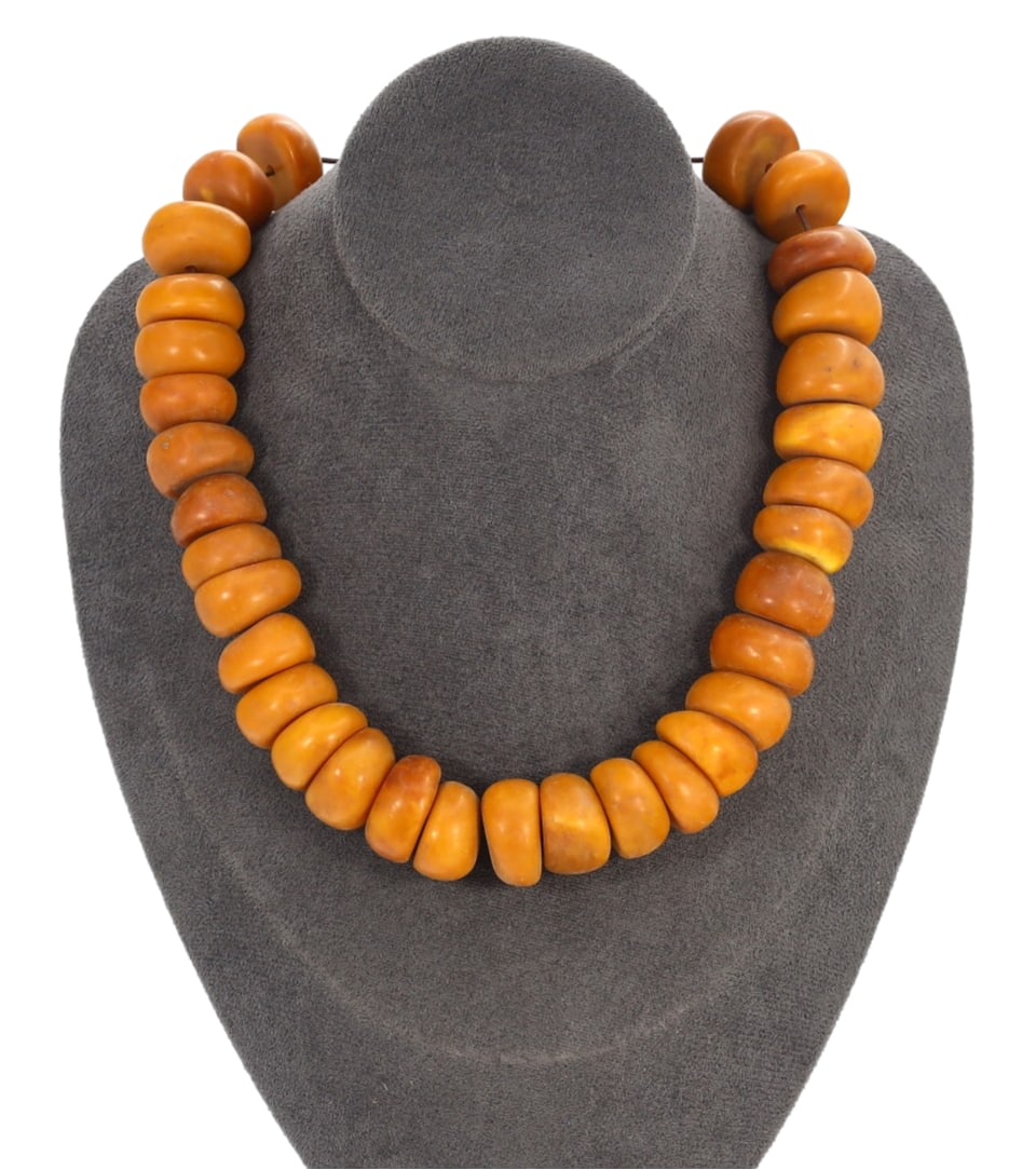 Antique Himalayan Tibetan Pressed Amber Beads Necklace Strand (1 of 1)