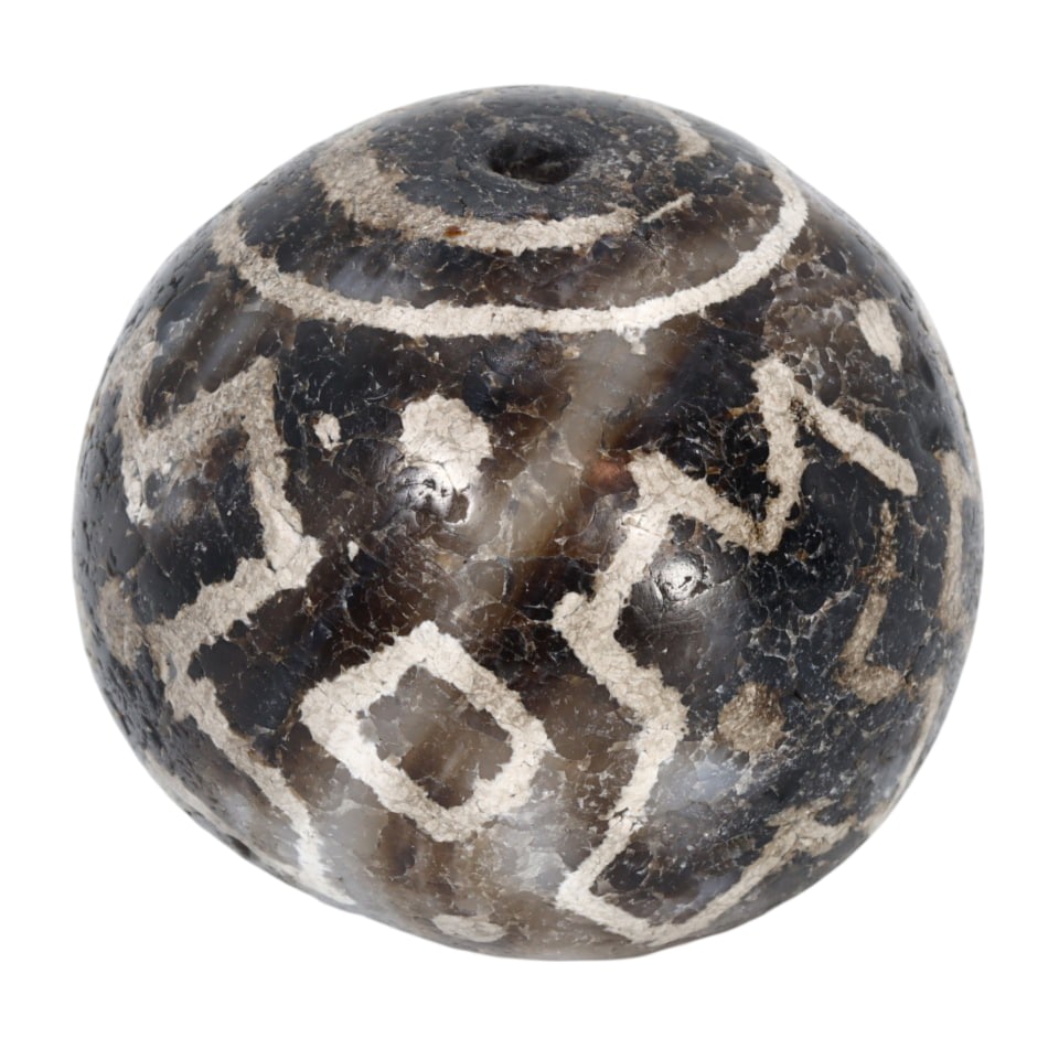 Ancient Himalayan Sino-Tibetan Etched Agate Mala Prayer Guru Bead: Ancient Himalayan Sino-Tibetan Etched Agate Mala Prayer Guru Bead