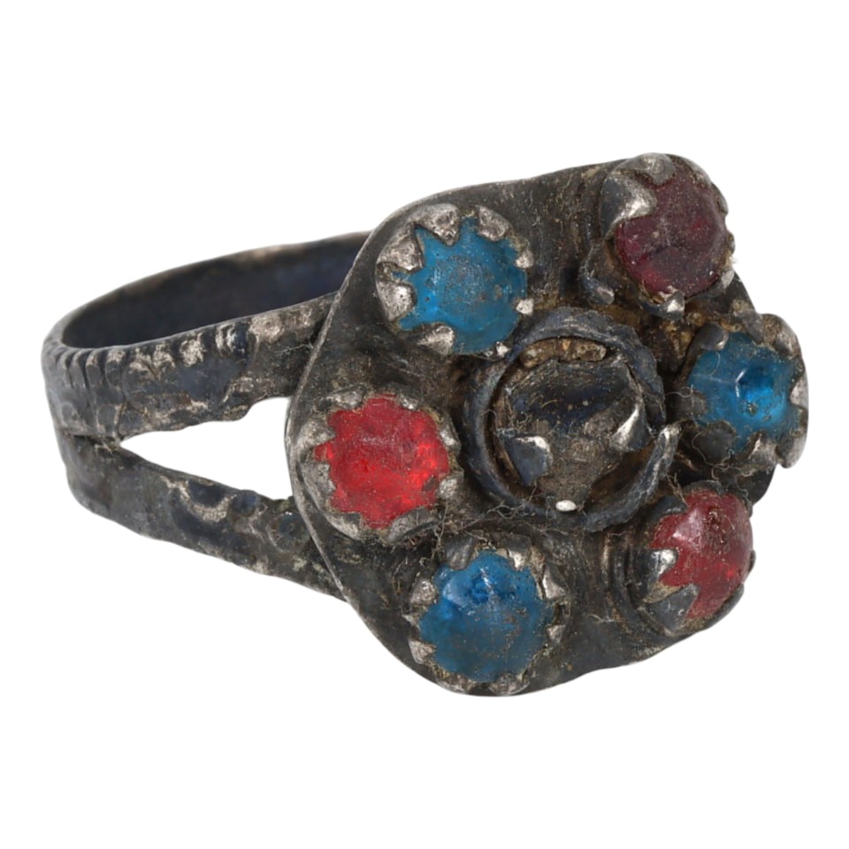 Antique Intricate Silver Ring with Colored Stones US 9 (1 of 2)
