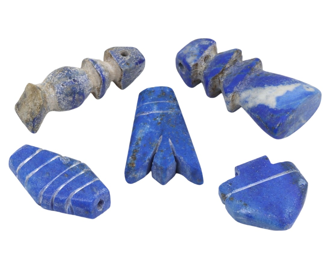 Lot of 5 Egyptian Coptic Era Lapis Lazuli Bead Amulets: Lot of 5 Egyptian Coptic Era Lapis Lazuli Bead Amulets