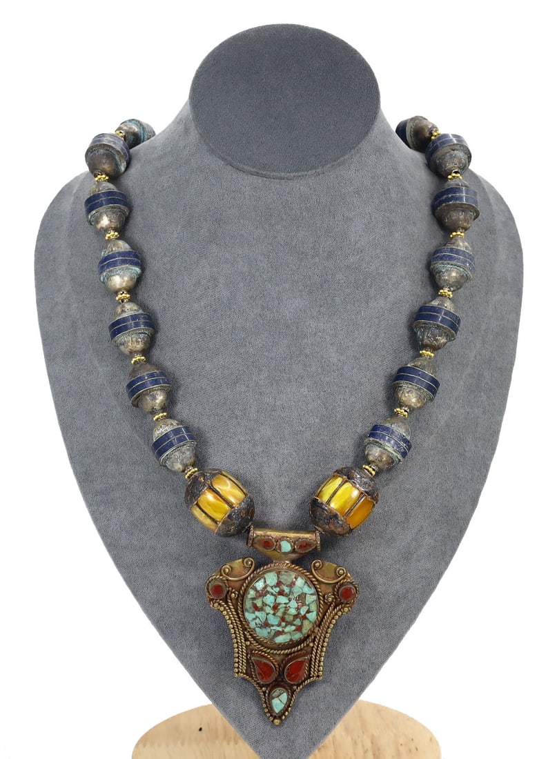 Ethnic Himalayan Tibetan Mala Prayer Bead Necklace with Tribal Tibetan Amulet Pendant (1 of 1)