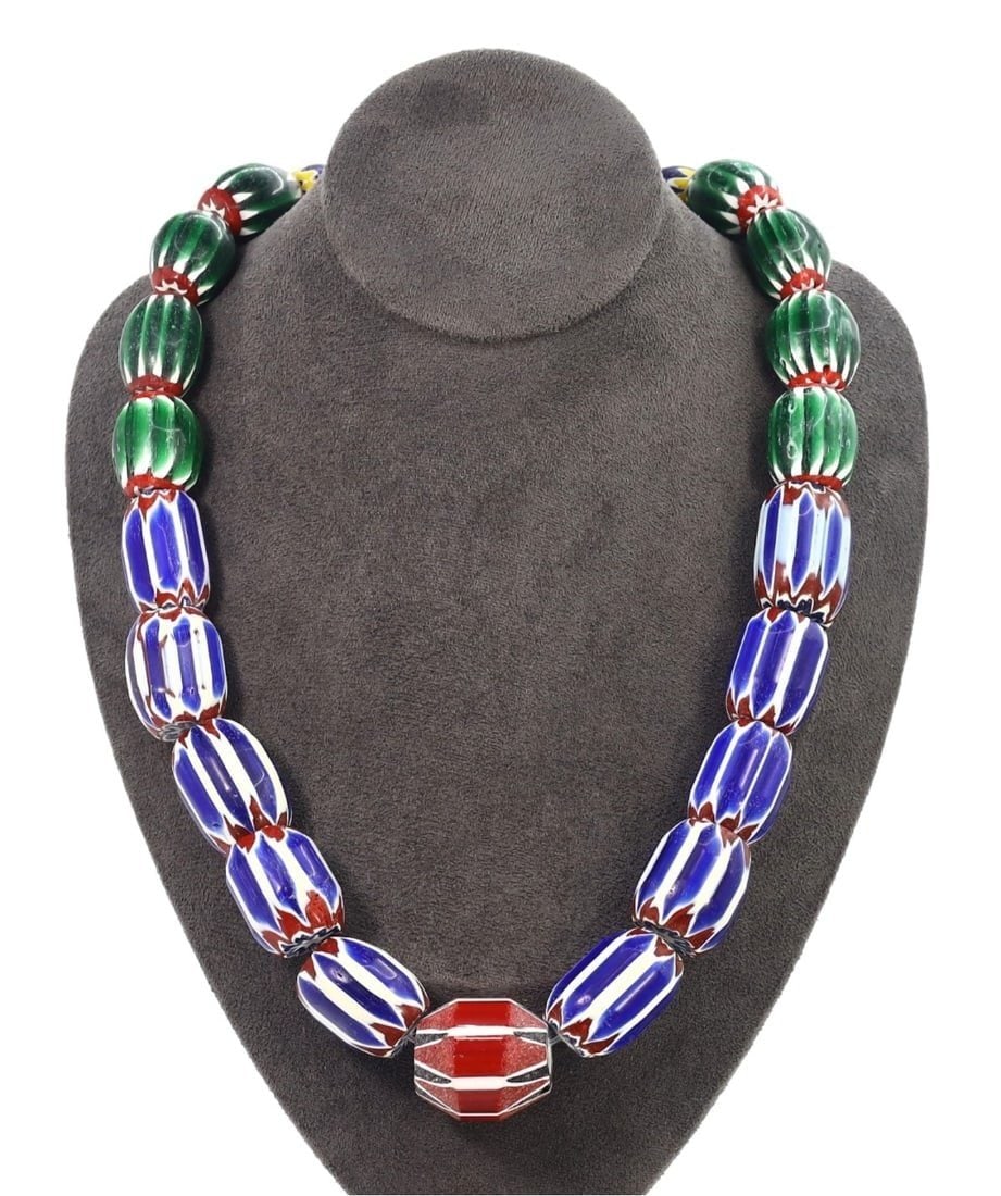 Antique African Venetian Art Glass Chevron Trade Beads Necklace (1 of 1)