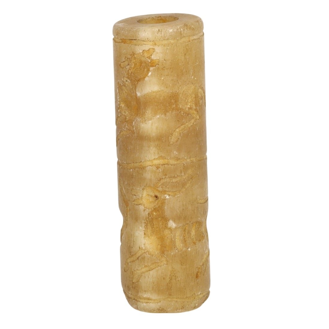 Ancient Parthian Empire Cylinder Seal with Animals Hunting Motif: Ancient Parthian Empire Cylinder Seal with Animals Hunting Motif
