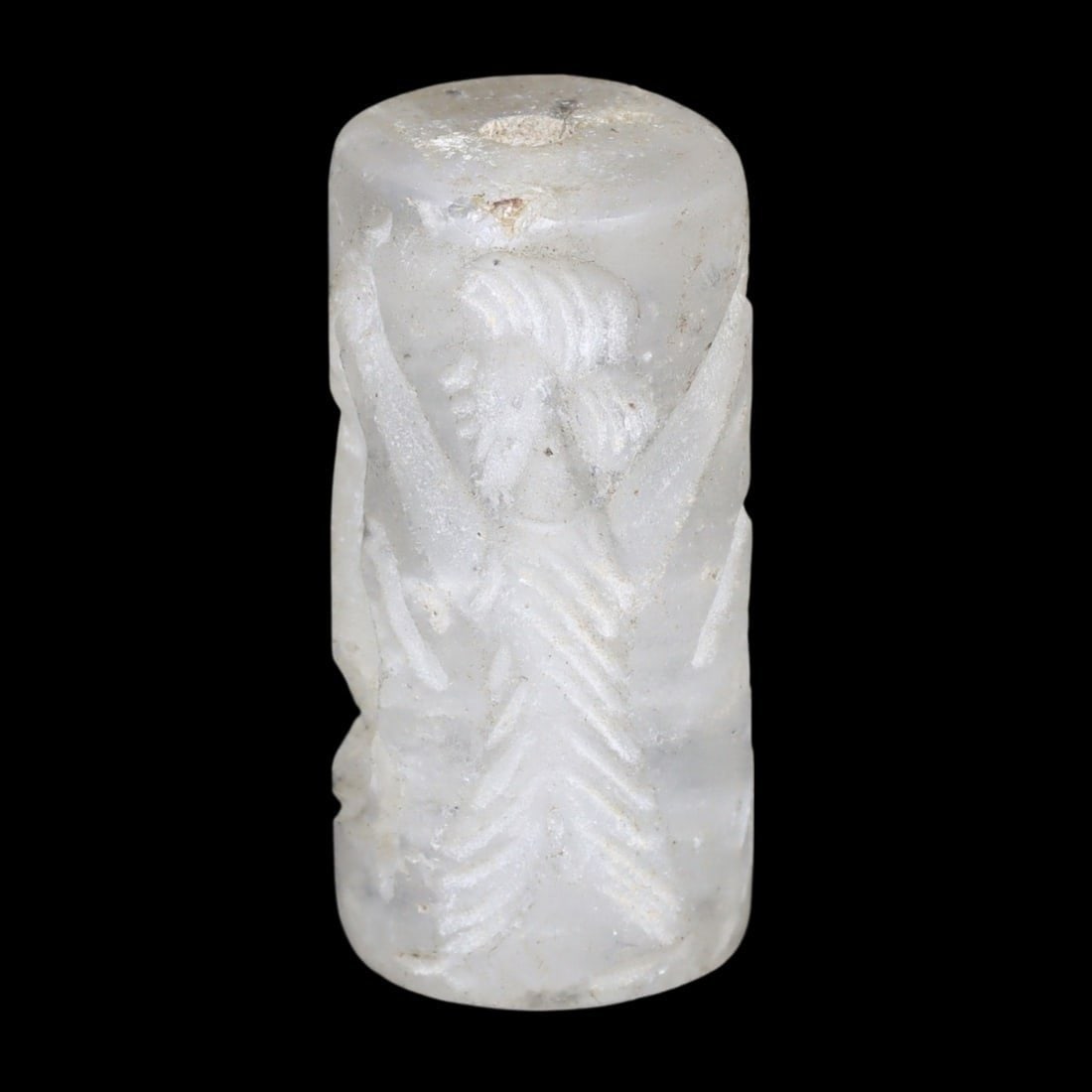 Ancient Mesopotamian Chalcedony Cylinder Seal with Nomadic Figure Motif (1 of 2)