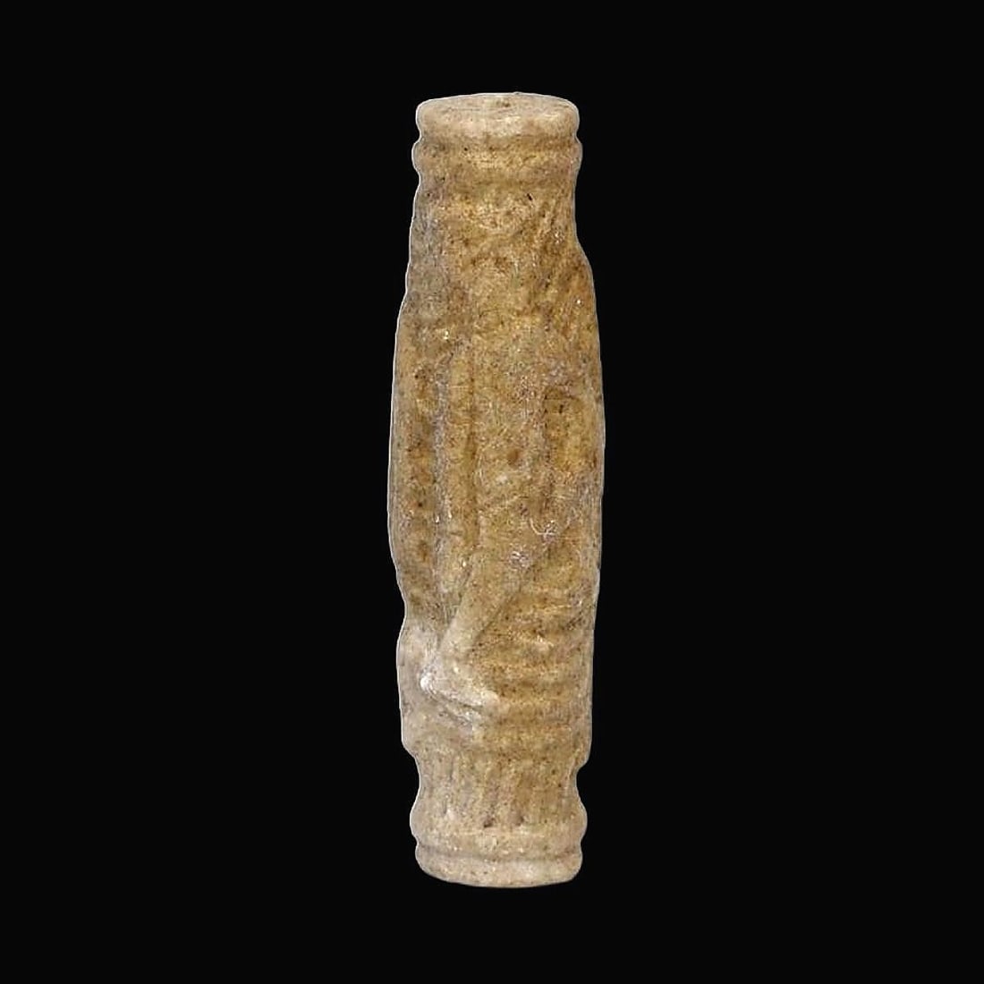 Ancient Byzantine Carved Cylinder Relief Pillar with Nomadic Figure Motif: Ancient Byzantine Carved Cylinder Relief Pillar with Nomadic Figure Motif