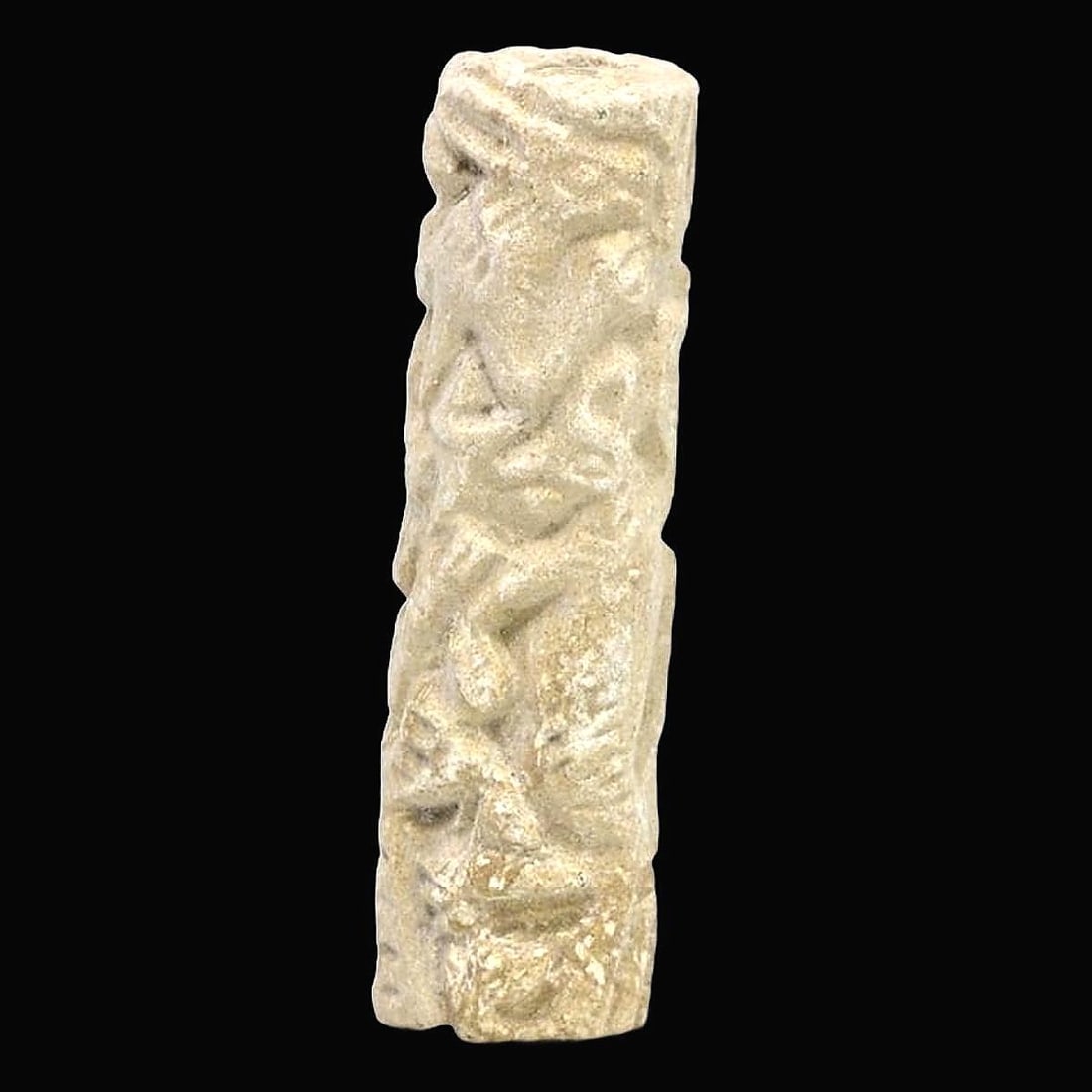 Ancient Byzantine Carved Cylinder Relief Pillar with Nomadic Figure Motif: Ancient Byzantine Carved Cylinder Relief Pillar with Nomadic Figure Motif