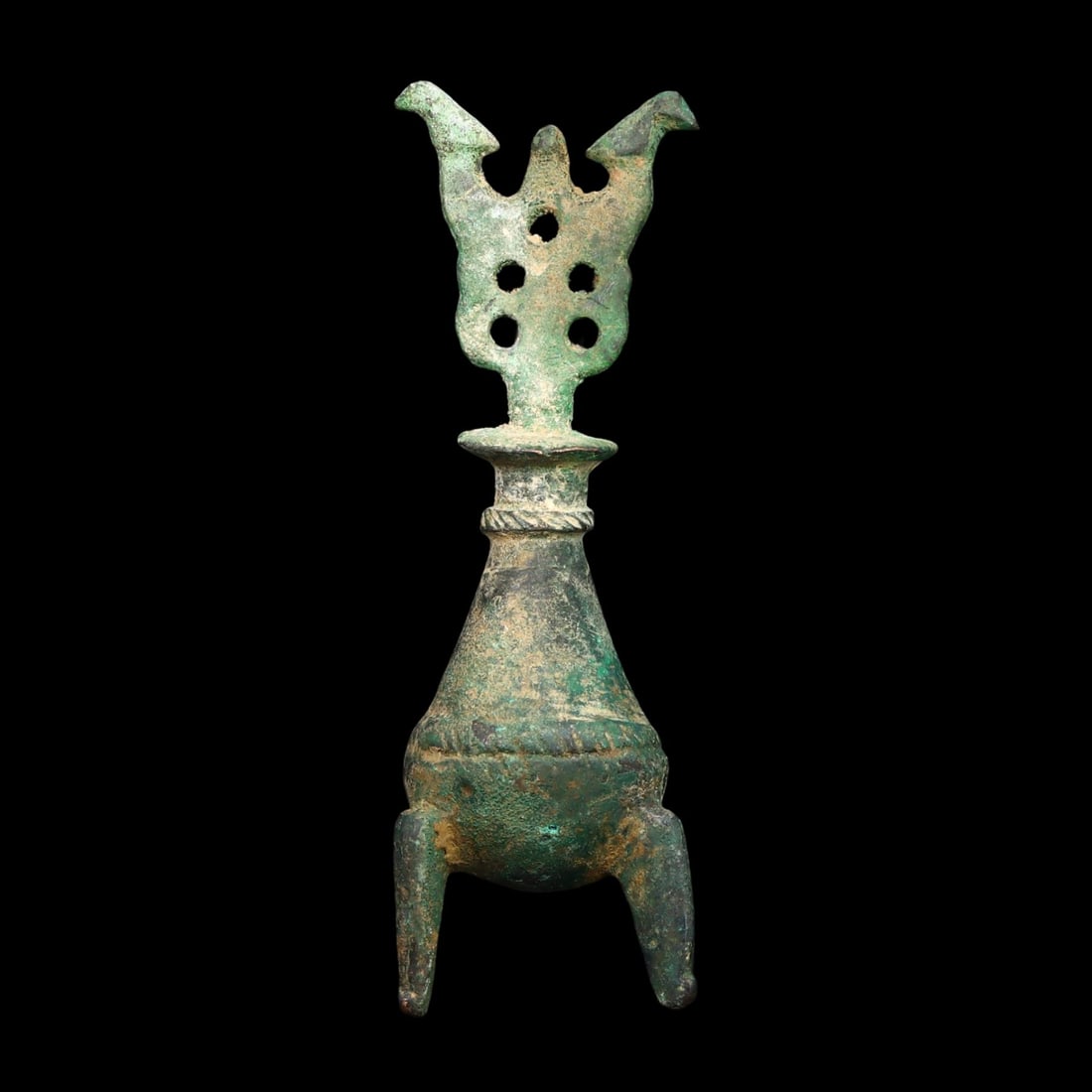 Ancient Luristan Bronze Tripod Kohl Jar with Double Ibex Finial (1 of 2)