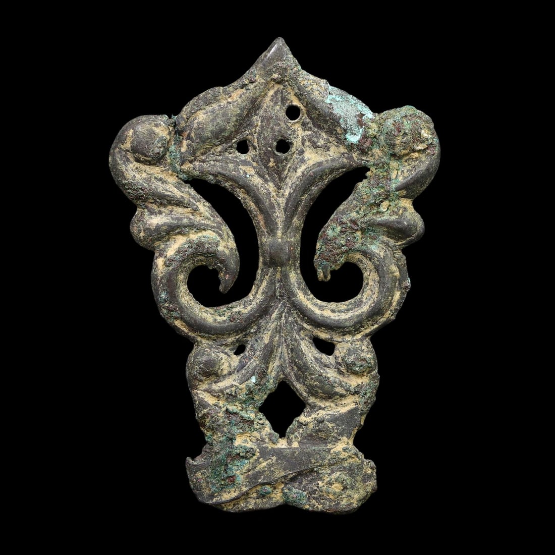 Ancient Greco-Roman Floral Bronze Plaque of Brooch, 1st-3rd Century CE (1 of 2)