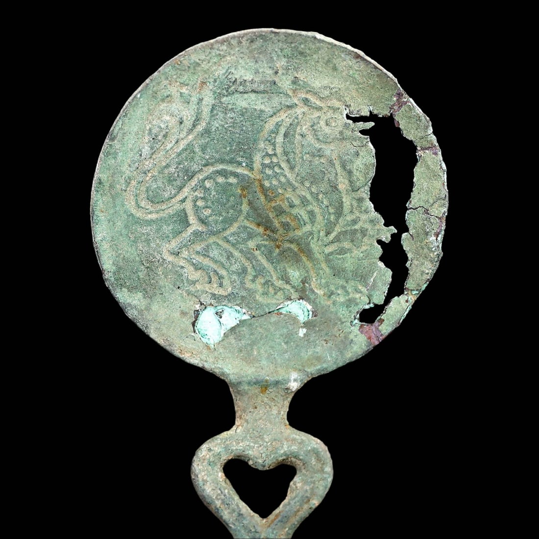Ancient Etruscan Bronze Mirror with Carved Predator Figure (1 of 3)
