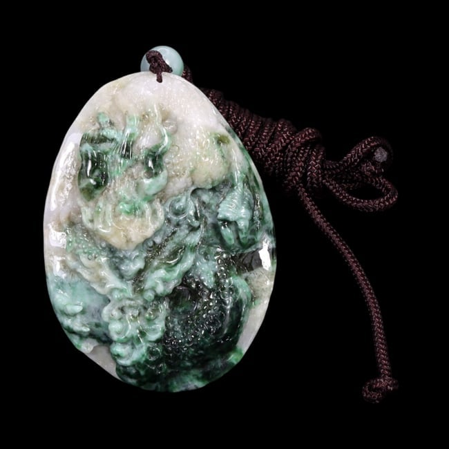 Eastern Oriental Chinese Carved Jadeite Jade Dragon Pendant (1 of 2)