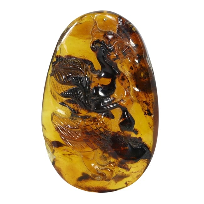 Oriental Chinese Carved Cockerel Amber Locket Pendant: Oriental Chinese Carved Cockerel Amber Locket Pendant