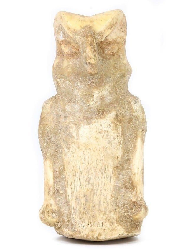 Ancient Egyptian Coptic Era Bone Carved Owl Anthropomorphic Figure, 4th-7th Century: Ancient Egyptian Coptic Era Bone Carved Owl Anthropomorphic Figure, 4th-7th Century