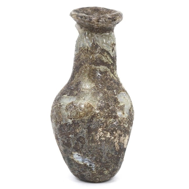 Ancient Roman Patinated Glass Flask, c. 1st-3rd Century CE: Ancient Roman Patinated Glass Flask, c. 1st-3rd Century CE