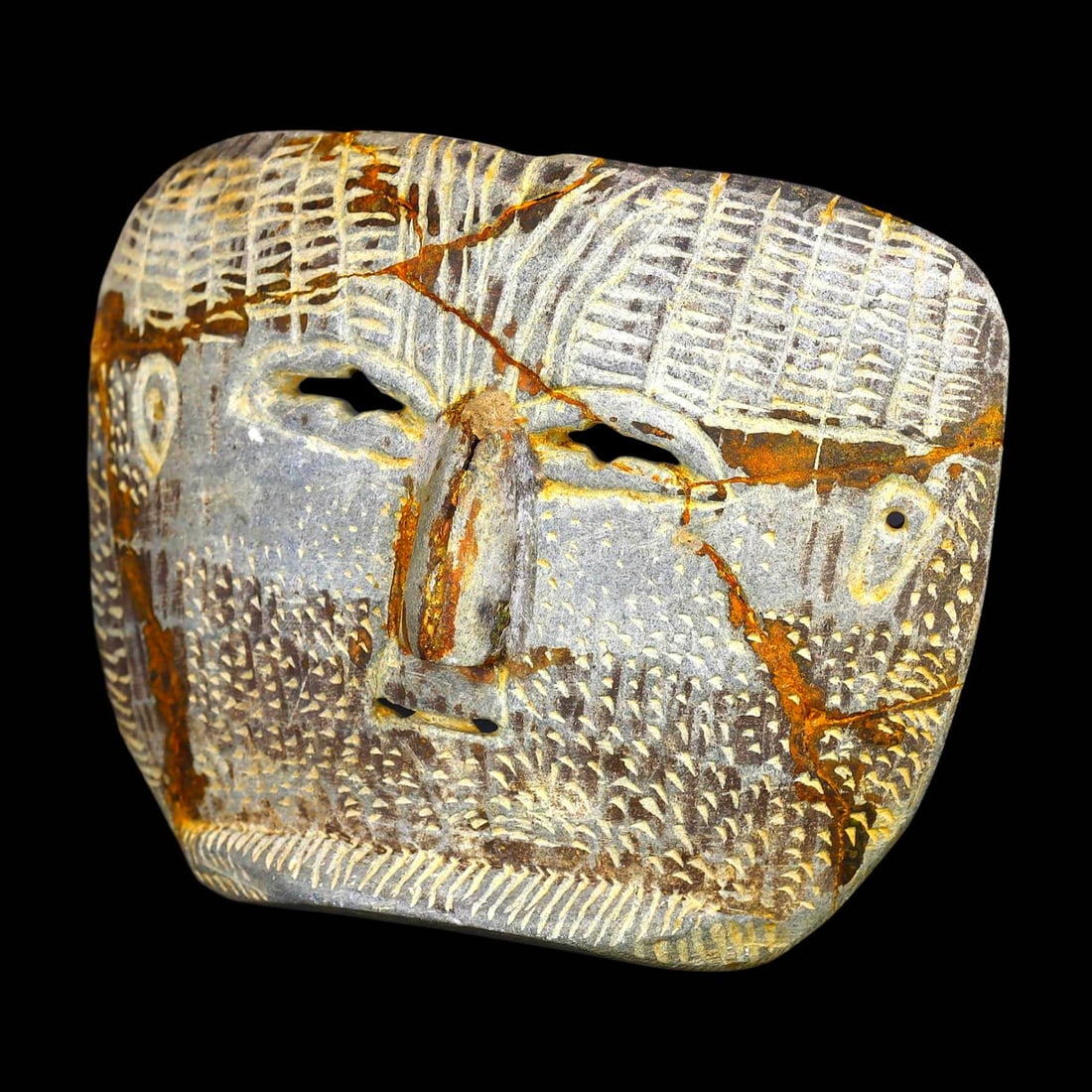 Ancient Central Asian Silk Road Region Chlorite Schist Tribal Mask: Ancient Central Asian Silk Road Region Chlorite Schist Tribal Mask