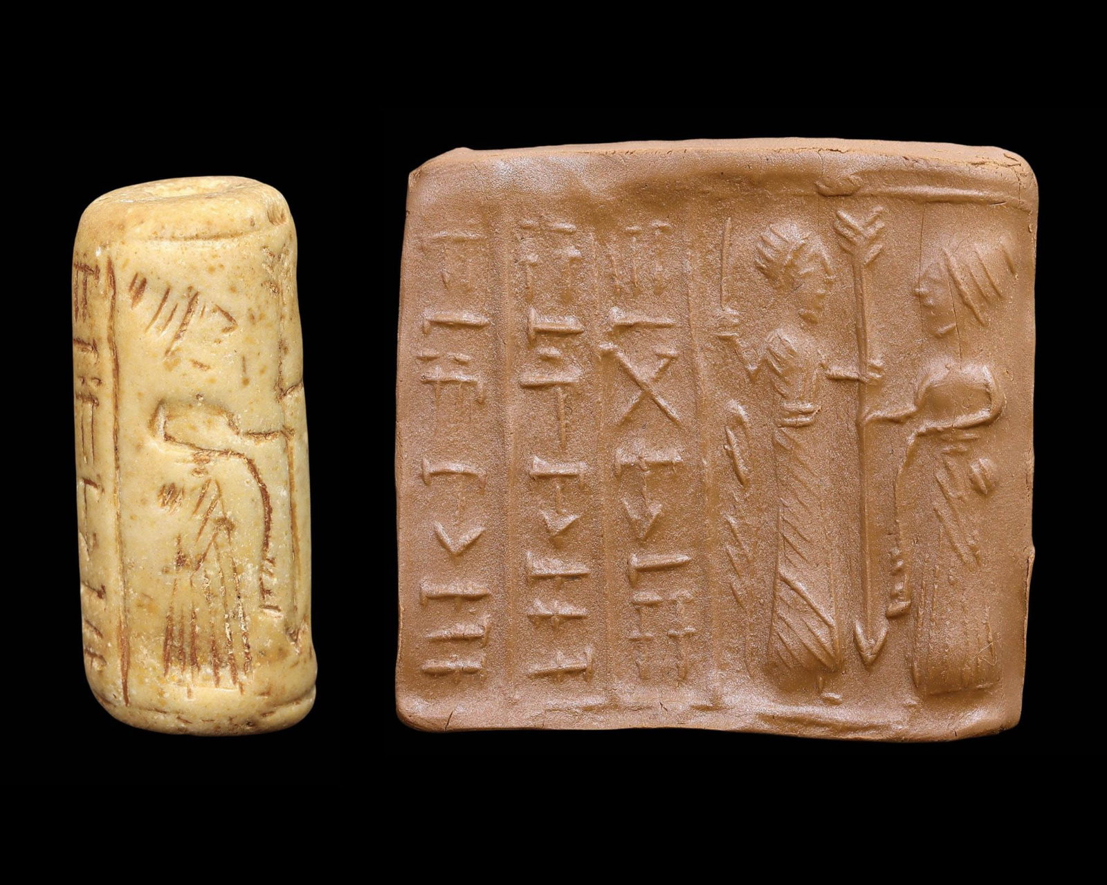 Ancient Mesopotamian Sumerian (Old Babylonian) Cylinder Seal, circa 2000-1600 BC: Ancient Mesopotamian Sumerian (Old Babylonian) Cylinder Seal, circa 2000-1600 BC