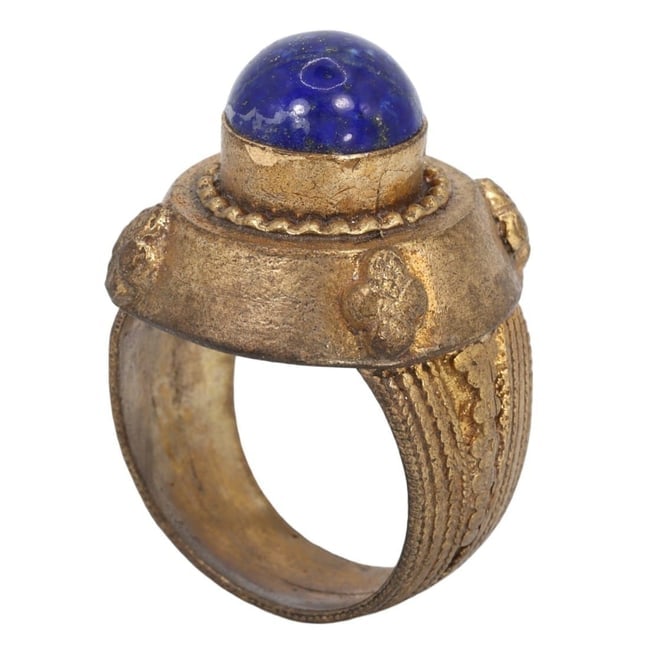 An Antique Ottoman Gilt Silver and Lapis Lazuli Cocktail Ring US 11 (1 of 3)