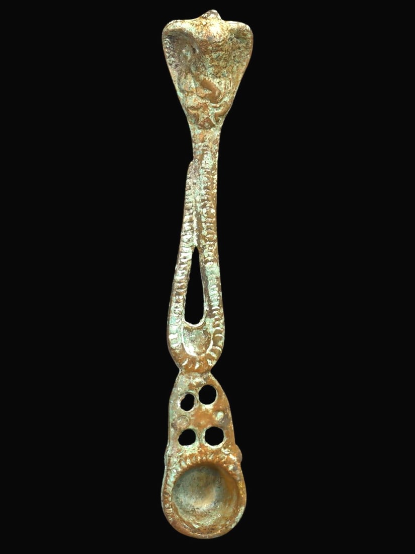 Hindu Ritual Spoon with Plaited Shaft and Cobra Terminal, 18th-19th Century (1 of 2)