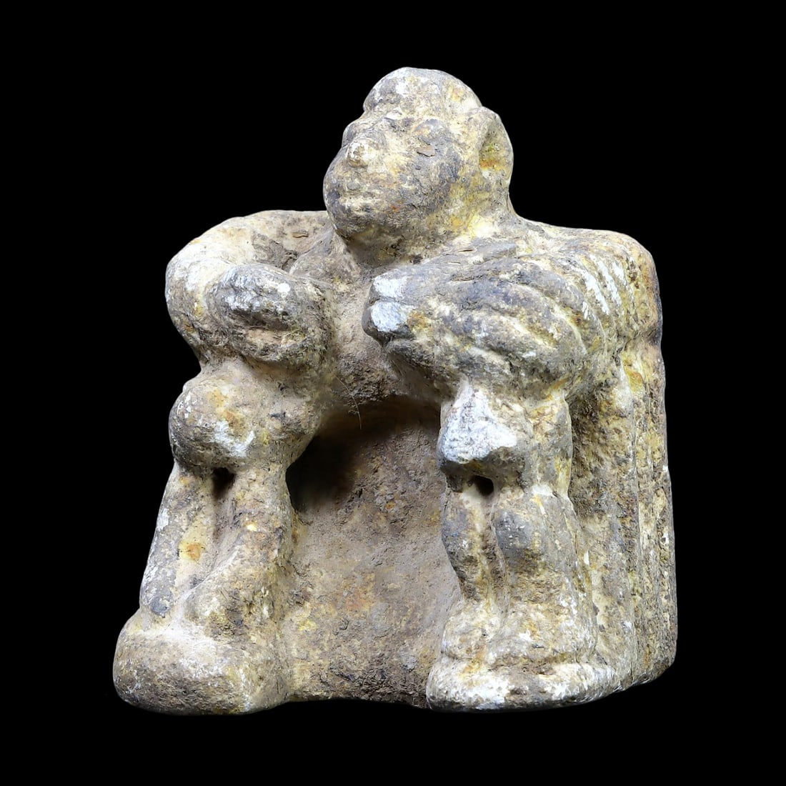 Ancient Seated Figure Sculpture, Central Asian Tribal Art Stone Carving (1 of 4)