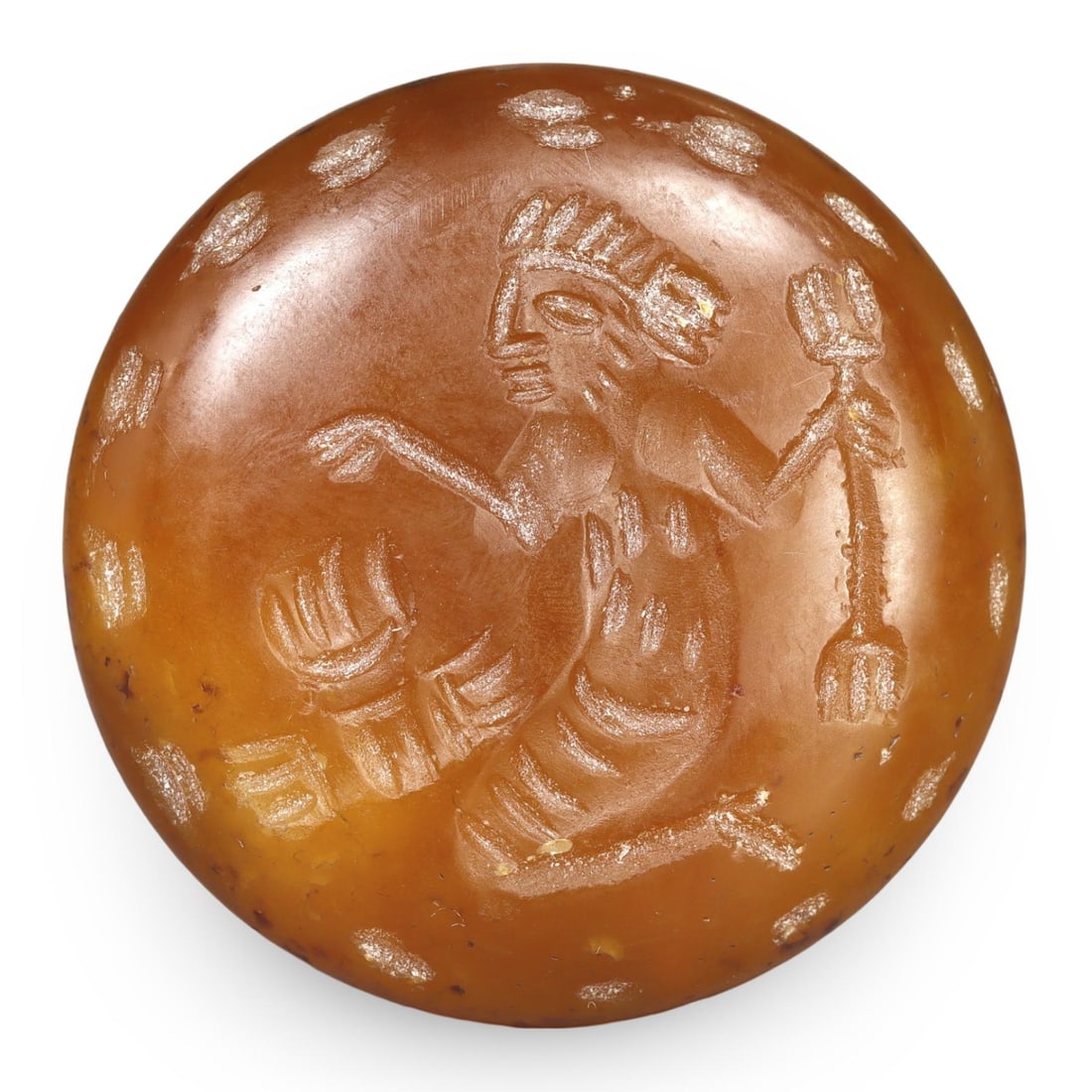 Post Medieval Sino-Siberian Double Convex Carnelian Intaglio Bead (1 of 2)
