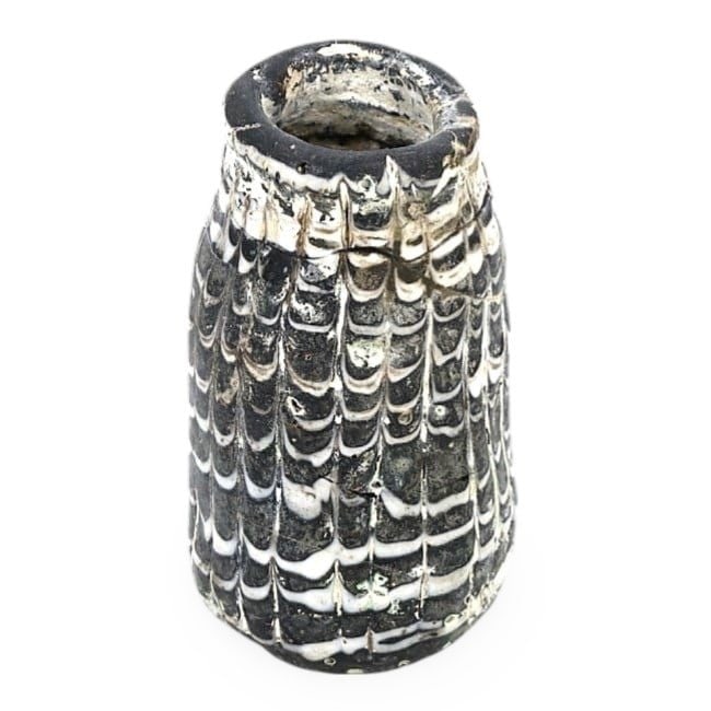 Ancient Medieval Ghaznavid Dynasty Dragged Trails Pattern Mosaic Glass Bottle, 10th-13th Century CE (1 of 2)