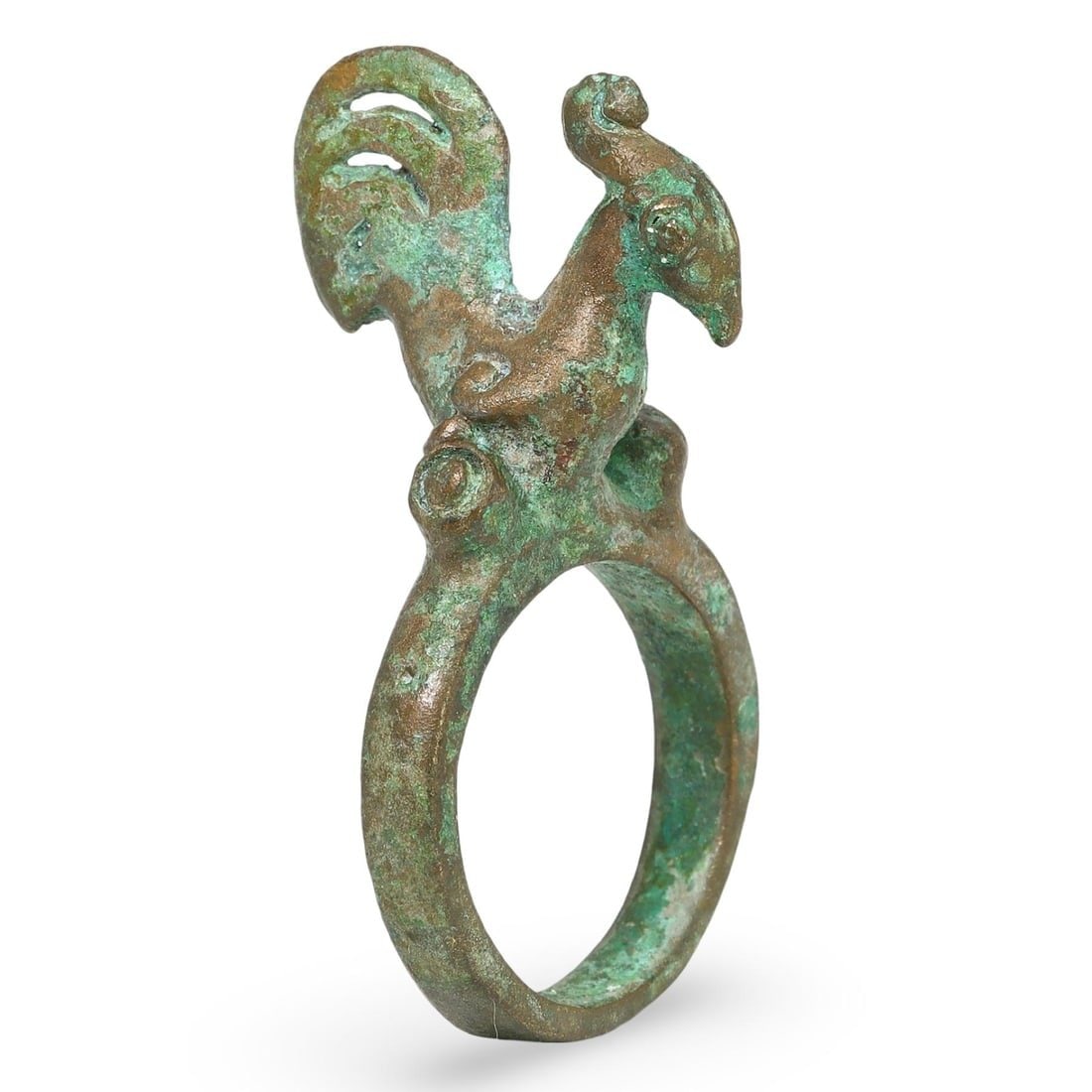 Ancient Medieval Samanid Dynasty Bronze Cockerel Ring, 9th-10th Century: This bronze cockerel ring from the Ancient Medieval period of the Samanid Dynasty is a remarkable artifact dating back to the 9th-10th century. Crafted with detailed artistry, the cockerel design on t