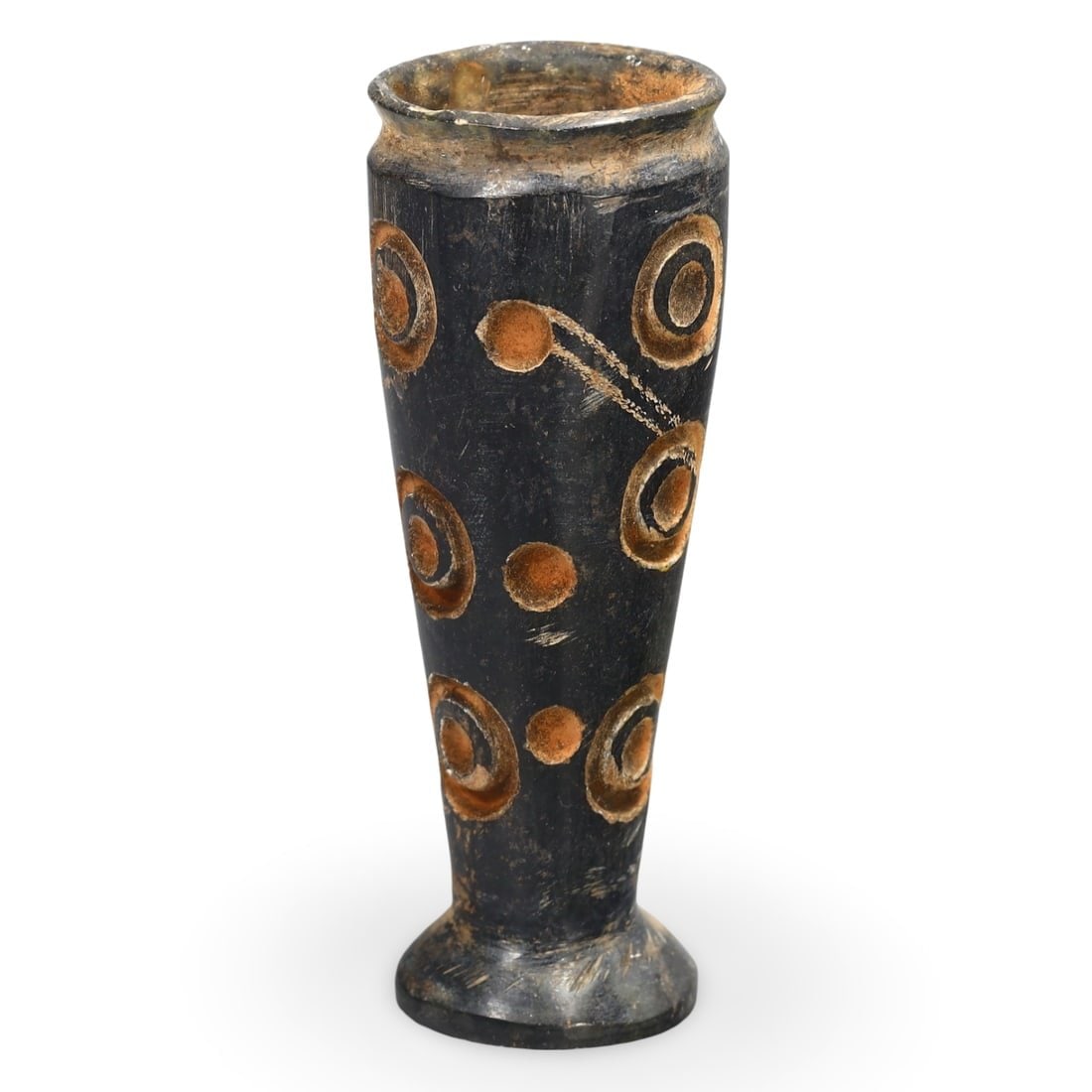Ancient Medieval Germanic Vase with Decorative Motifs of Concentric Circles, 5th-7th Centuries AD: This Germanic vase from the Early Middle Ages features decorative motifs of concentric circles, typical of the artistic style found in artifacts dating back to the 5th-7th centuries AD. Crafted by Ger