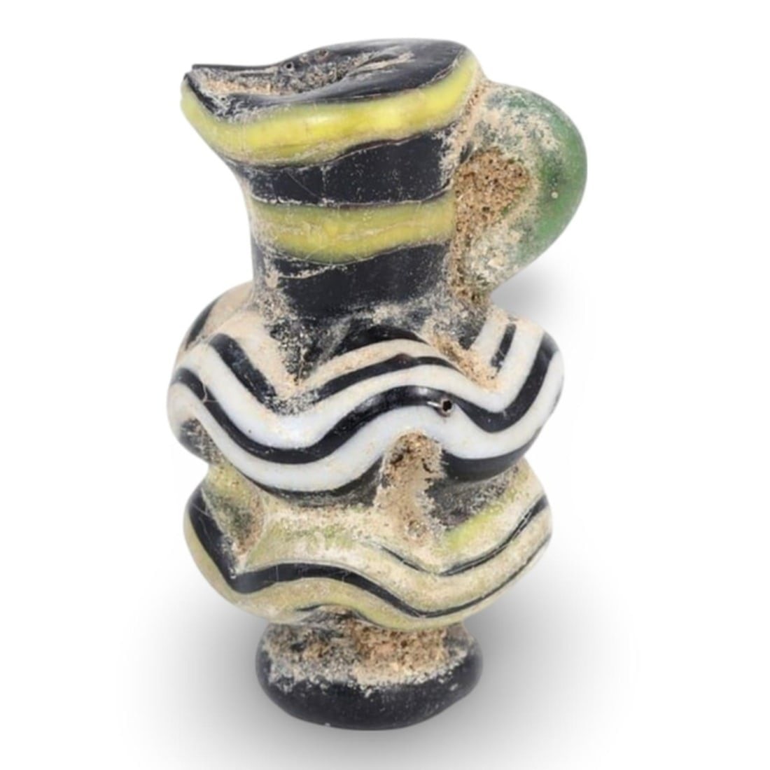 Ancient Medieval Syrian Amulet of "Joseph of Arimathea Pitcher" Form, 4th Century: This amulet from Ancient Medieval Syria, dating back to the 4th century, is crafted in the form of the "Joseph of Arimathea pitcher." Such amulets were often imbued with religious and cultural signifi