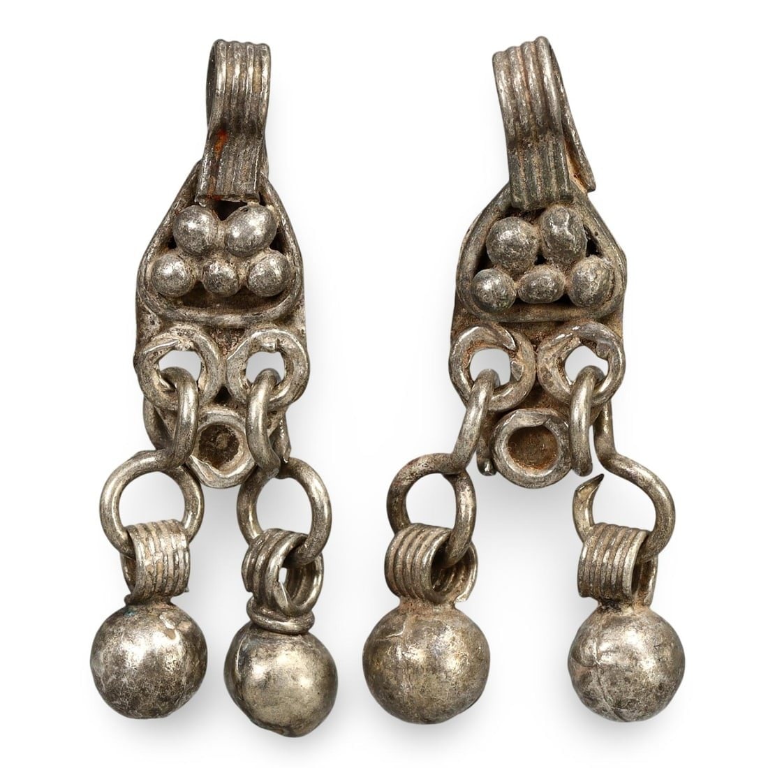 Lot of 2 Ancient Medieval Viking / Celtic Silver Pendant Ornament, 9th-11th Century: This silver pendant ornament from the Ancient Medieval period, dating back to the 9th-11th century, is a remarkable example of Viking and Celtic craftsmanship. Such pendants were often used as amulets