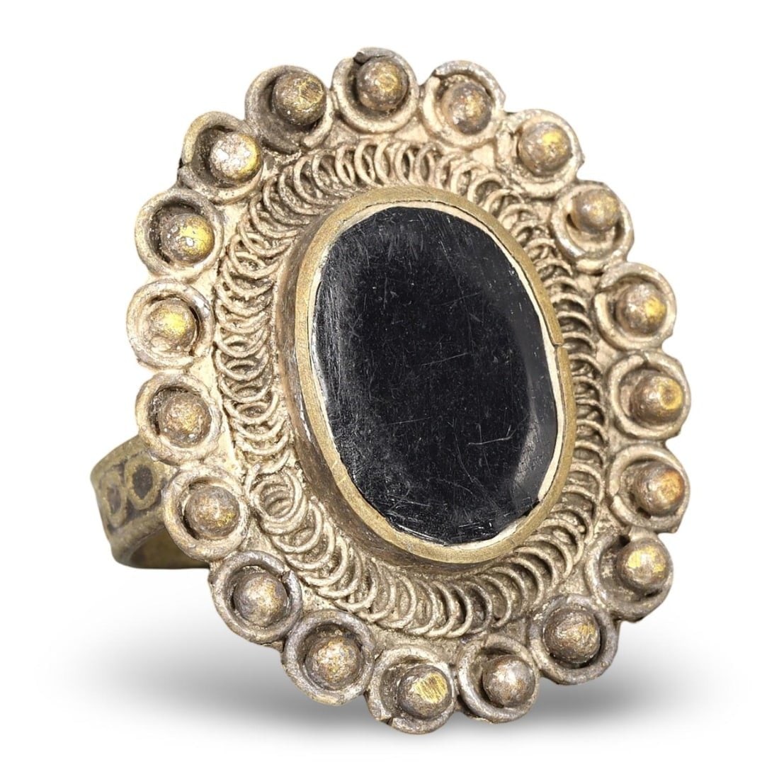 Ancient Medieval Merovingian Frankish Silver Gilded Ring with Filigree Design, 5th-7th Century (1 of 2)