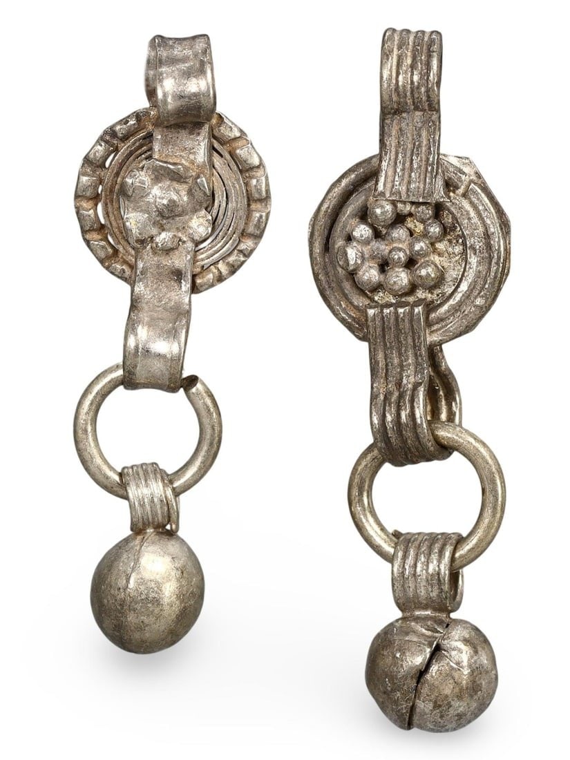 Lot of 2 Ancient Medieval Viking / Celtic Silver Pendant Ornament, 9th-11th Century: This silver pendant ornament from the Ancient Medieval period, dating back to the 9th-11th century, is a remarkable example of Viking and Celtic craftsmanship. Such pendants were often used as amulets