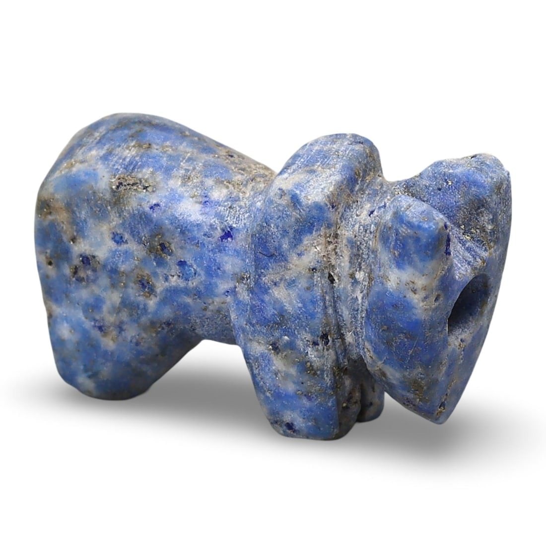 Ancient Pagan Period Zoomorphic Bull Amulet Bead, Bagan Kingdom, 9th-13th Century: This ancient zoomorphic bull amulet bead from the Pagan period, crafted between the 9th and 13th centuries, originates from the Bagan Kingdom. The bead is intricately designed to represent a bull, ref