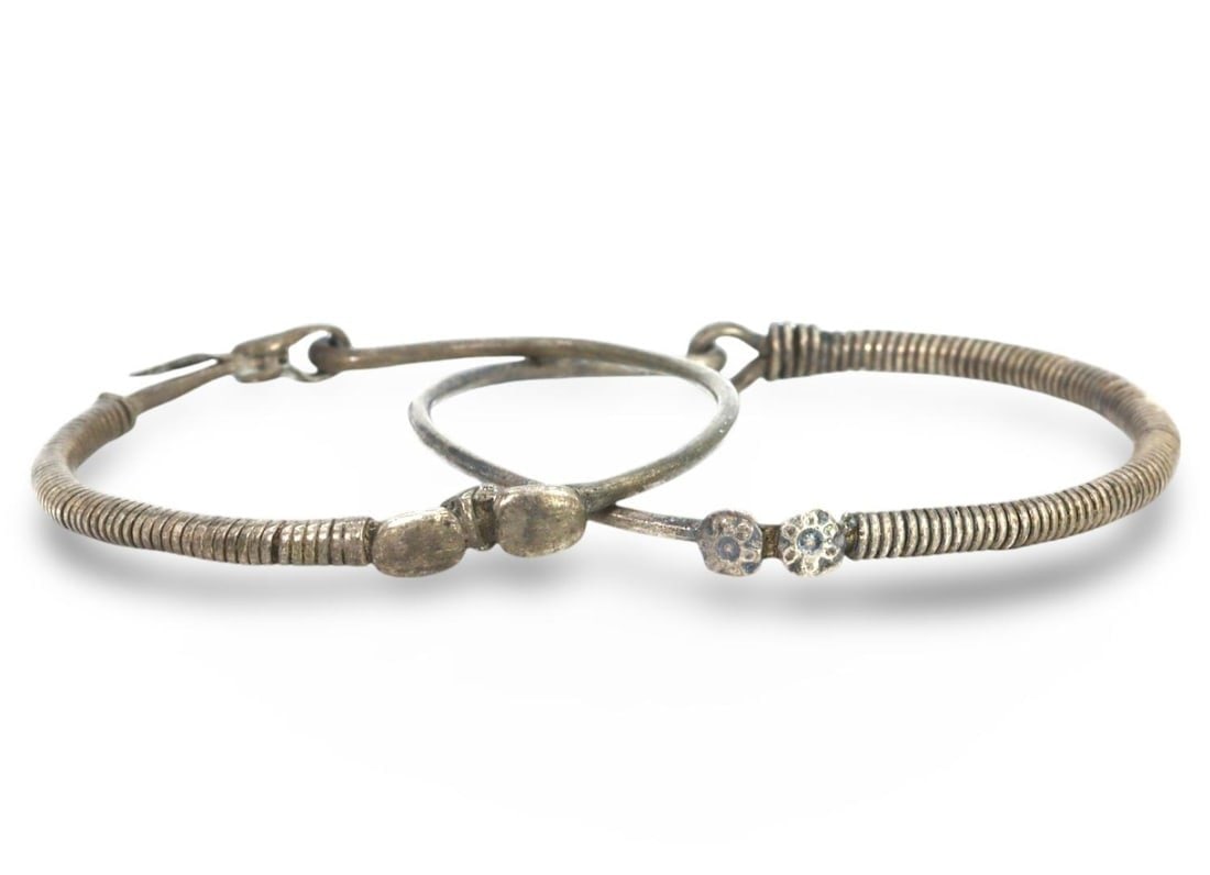 Late Medieval Frankish Silver Hoop Earrings, 16th-18th Century (1 of 3)