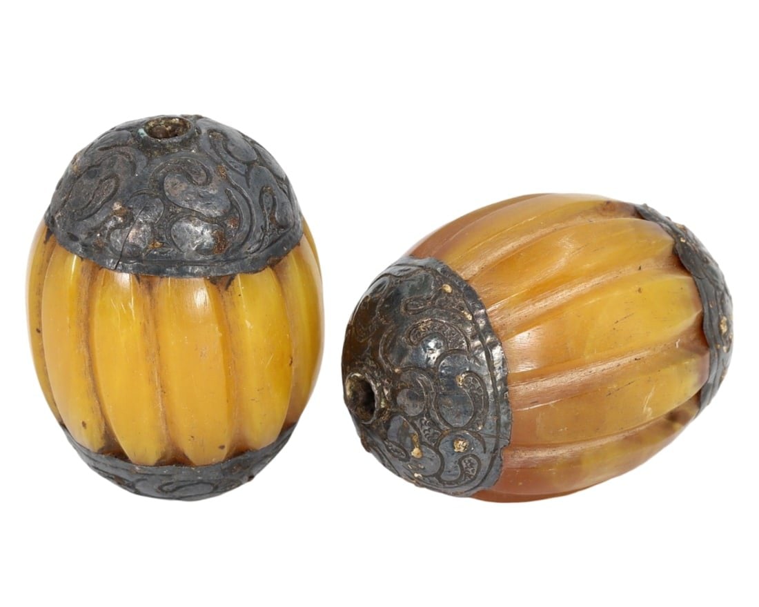 Post Medieval Tibetan Capped Copal Necklace Beads, Mid 20th Century (1 of 1)