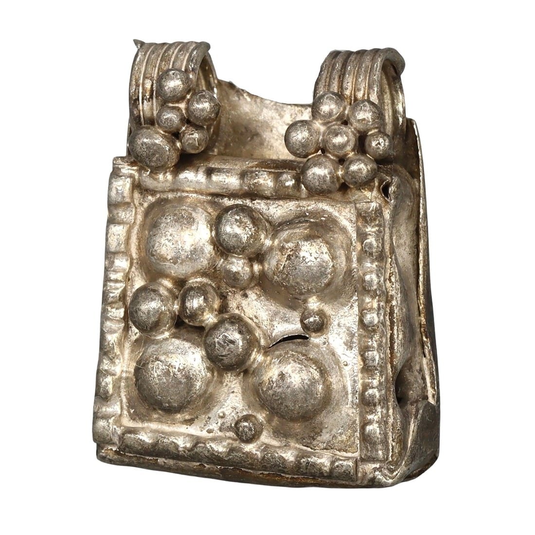 Ancient Medieval Viking / Celtic Silver Pendant Ornament, 9th-11th Century: This silver pendant ornament from the Ancient Medieval period, dating back to the 9th-11th century, is a remarkable example of Viking and Celtic craftsmanship. Such pendants were often used as amulets
