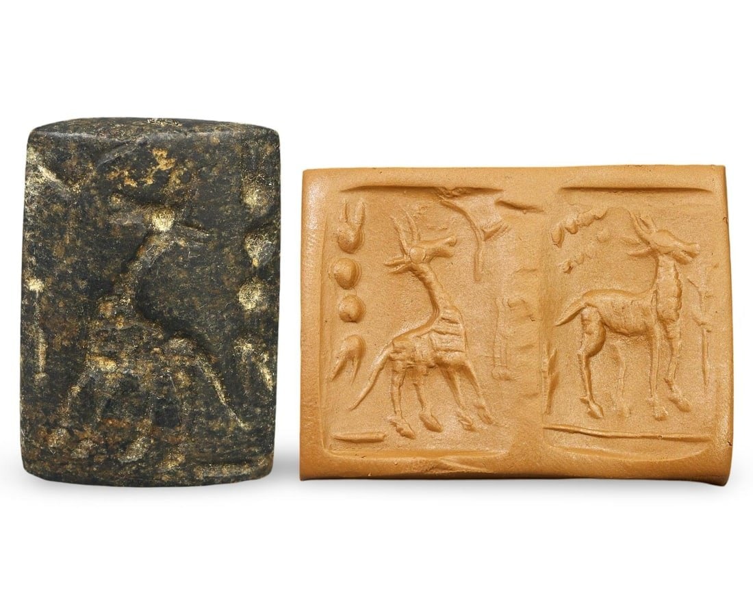 Ancient Early Dynastic Double Convex Steatite Stamp Seal, c. 2900-2334 BCE (1 of 3)