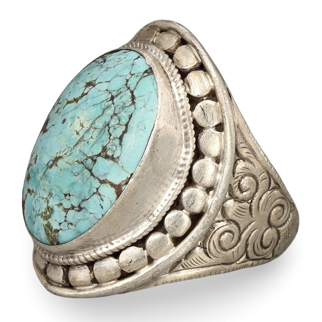 Post-Medieval Period Ottoman Silver Ring with Persian Turquoise US 9, 18th Century (1 of 3)