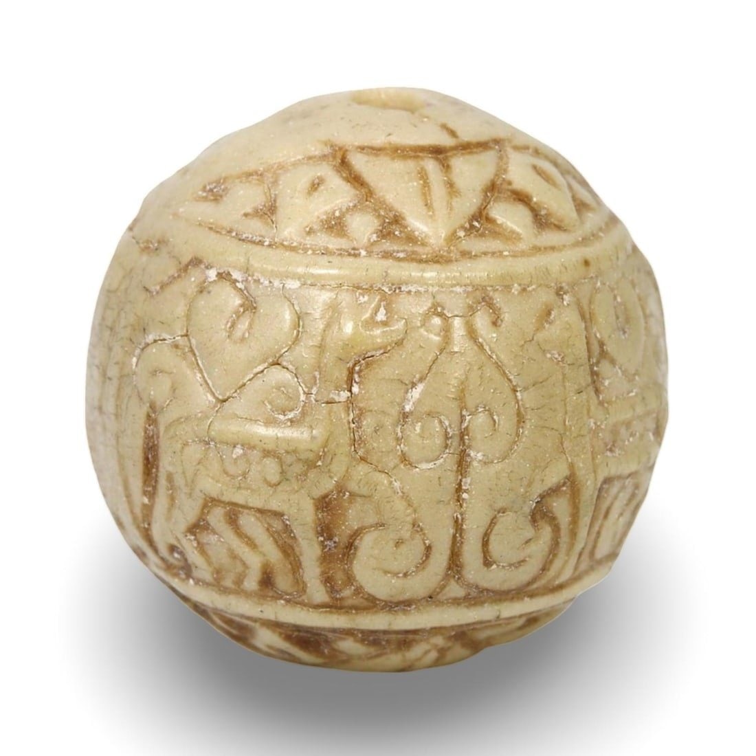 Ancient Medieval Central Asian Nomadic Carved Zoomorphic Motif Bead (1 of 2)