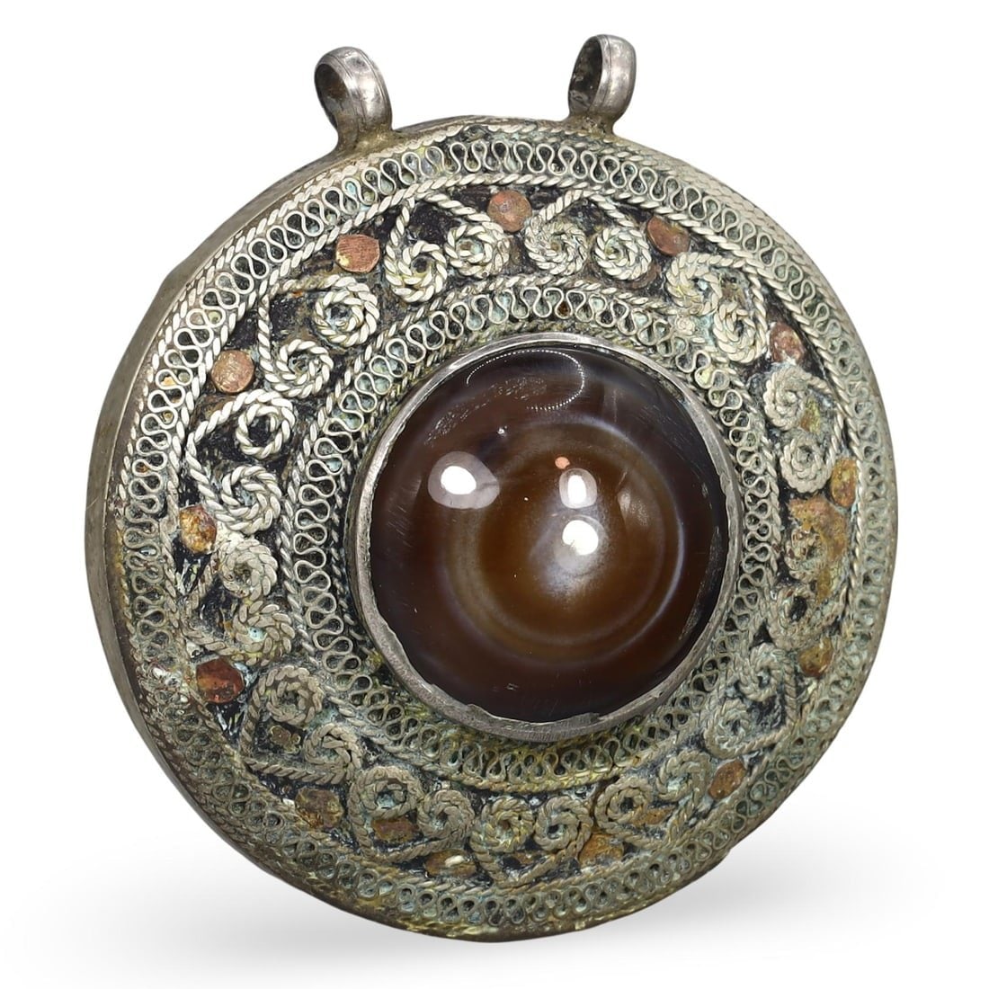 Post-Medieval Silver-Gilded Amulet Pendant, Central Asia, Tajikistan, 1880-1920 (1 of 2)