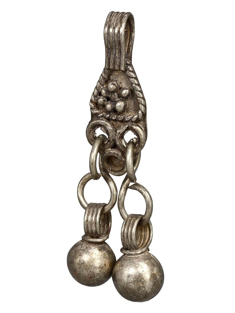 Ancient Medieval Viking / Celtic Silver Pendant Ornament, 9th-11th Century: This silver pendant ornament from the Ancient Medieval period, dating back to the 9th-11th century, is a remarkable example of Viking and Celtic craftsmanship. Such pendants were often used as amulets