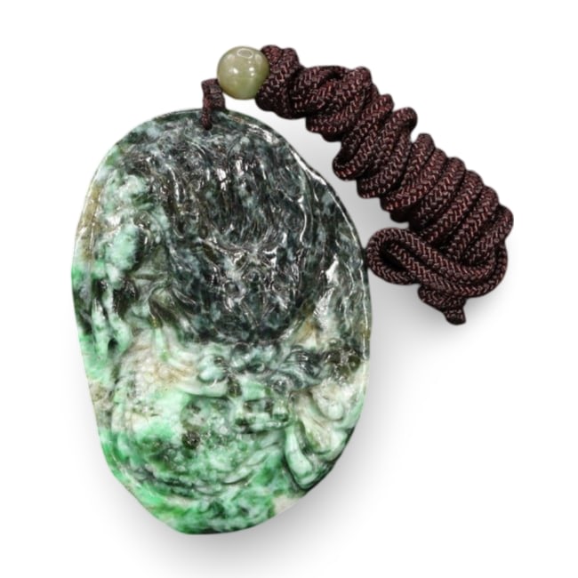 Post Medieval Eastern Oriental Asian Chinese Carved Dragon Jadeite Jade Amulet, 19th-20th Century (1 of 2)