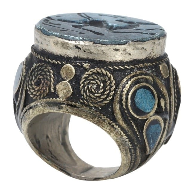Post-Medieval Turkish Nomad Tribal Ring with Intaglio Carved Ibex or Deer, 19th-20th Century (1 of 3)