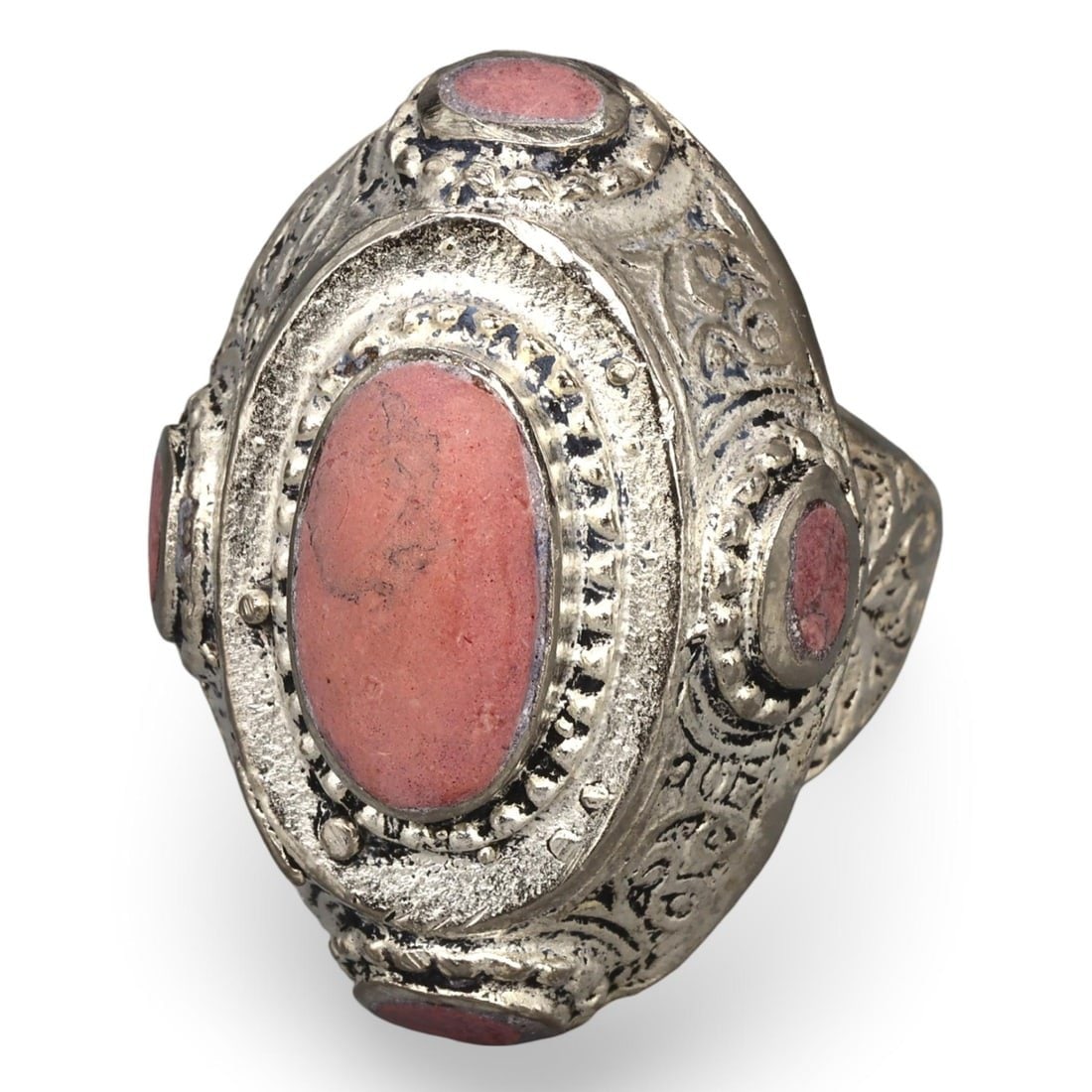 Post Medieval Eurasian Steppe Silver Ring with Pink Stones, 16th-19th Century (1 of 3)