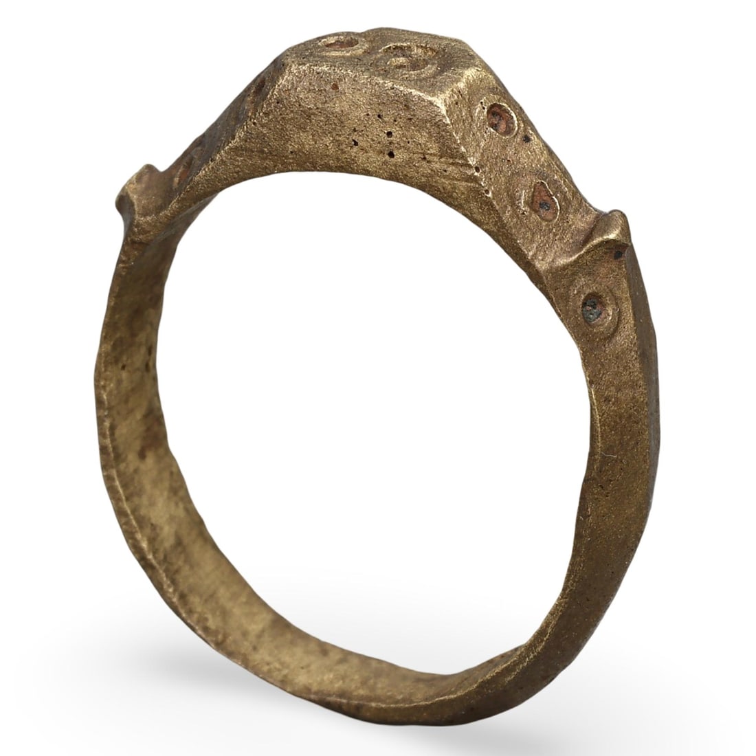 Authentic Ancient Medieval Germanic Bronze Ring with Circular Markings, 5th-7th Century (1 of 4)